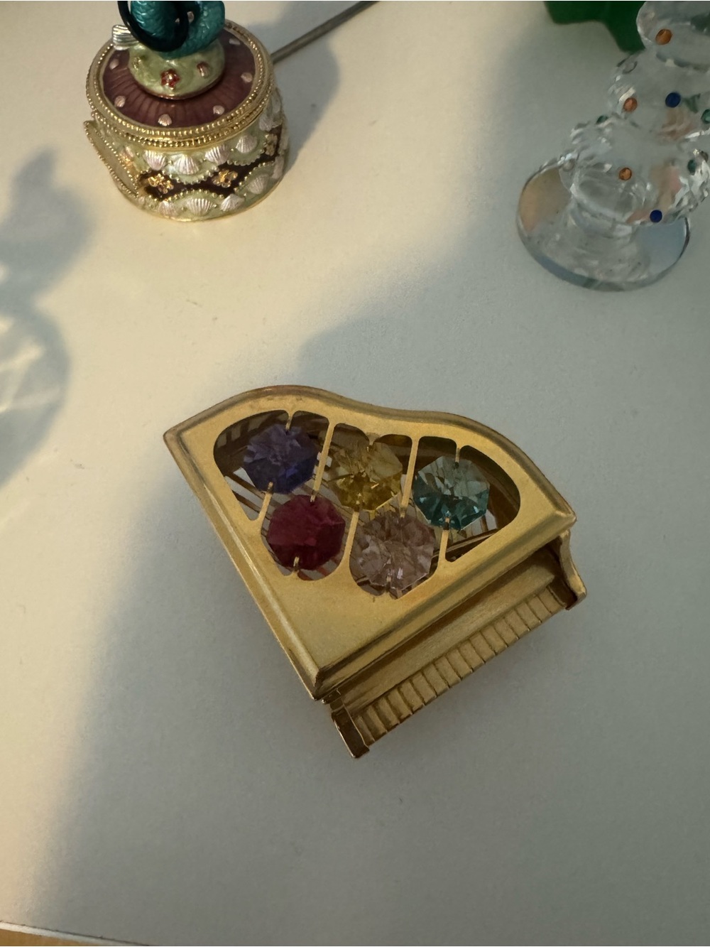 Gold Piano-Shaped Trinket Box with Multicolor Crystal Accents - Unbranded